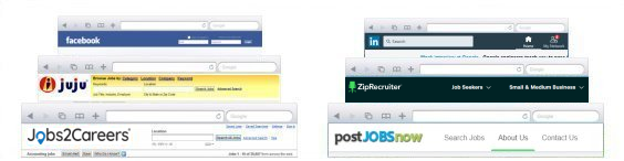 Logos of the network where we post jobs to multiple sites, including JuJu and JobG8